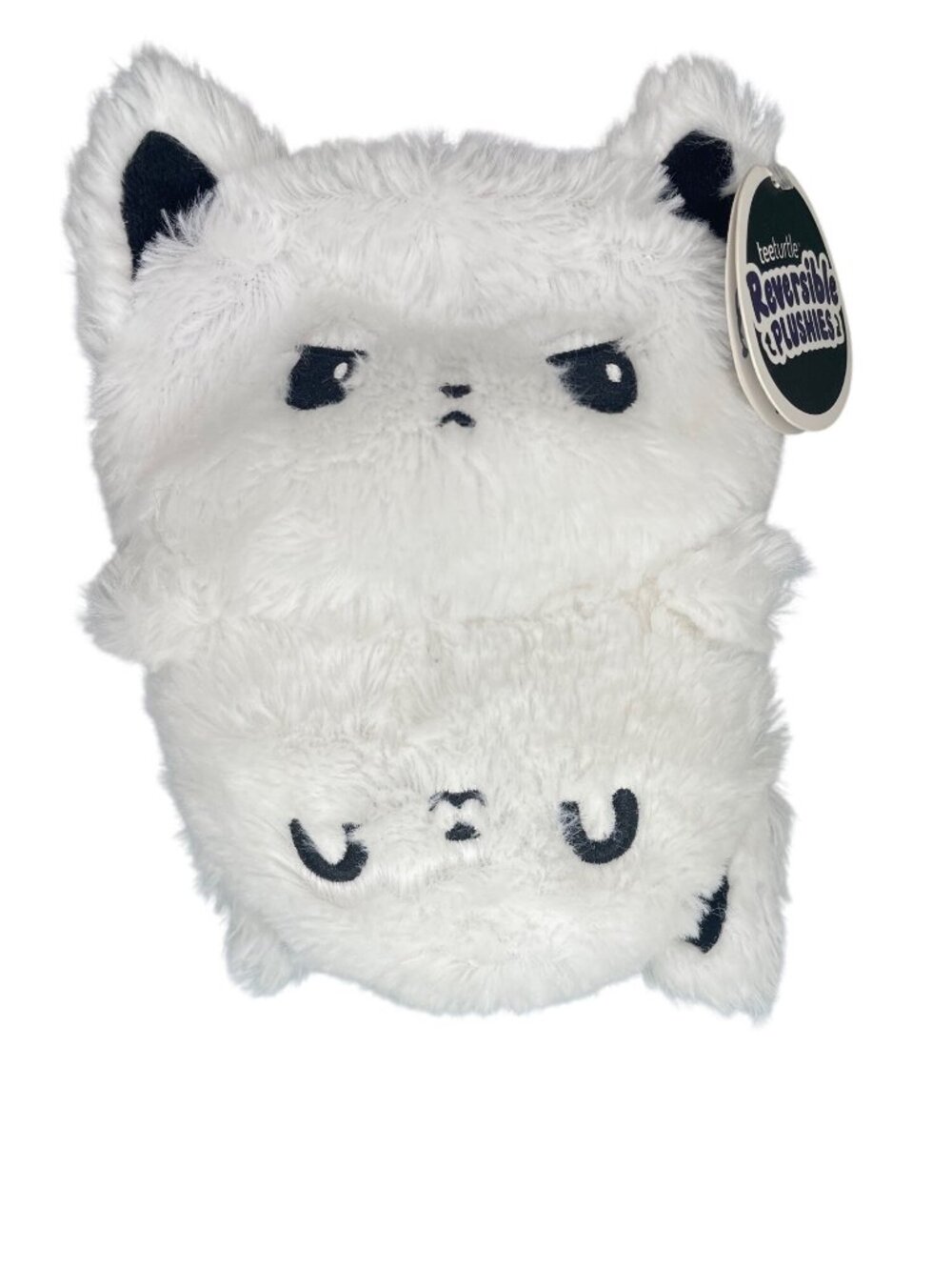 Teeturtle Reversible Plushie - White Cat - Happy/Sad Expressions - Soft & Cuddly